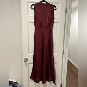 Lulus Classic Elegance Wine Satin Sleeveless Mock Neck Gown